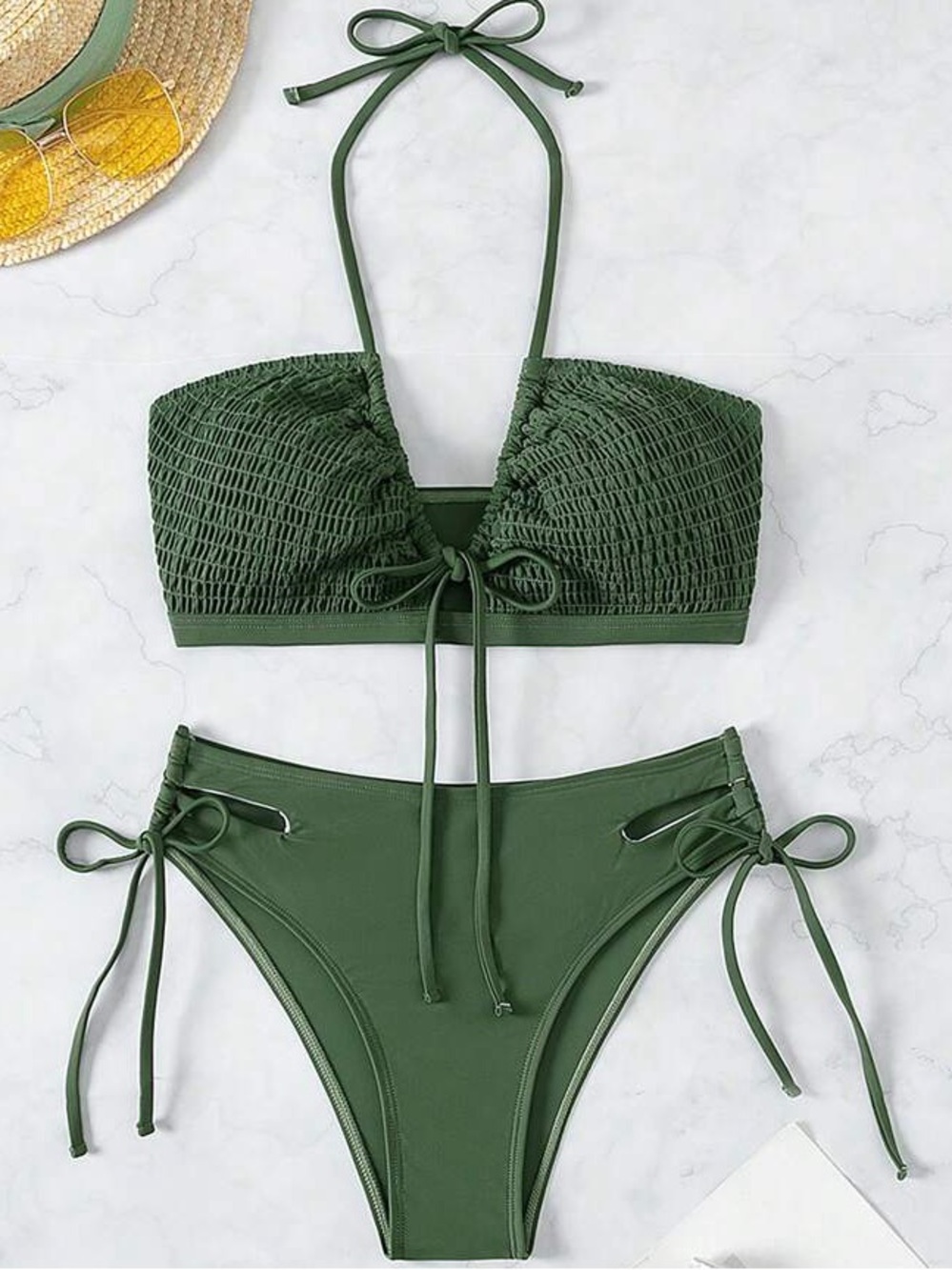 Two pieces bikini swimsuit. Beach bikini set in olive green. NWOT Size L